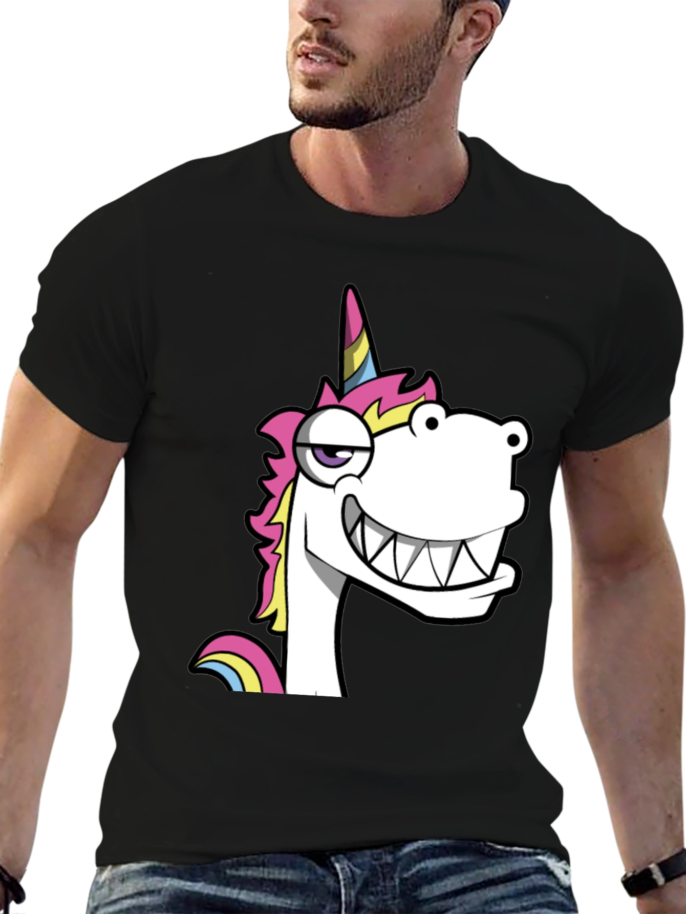 Black Funny Unicorn Graphic Black T-Shirt view 6