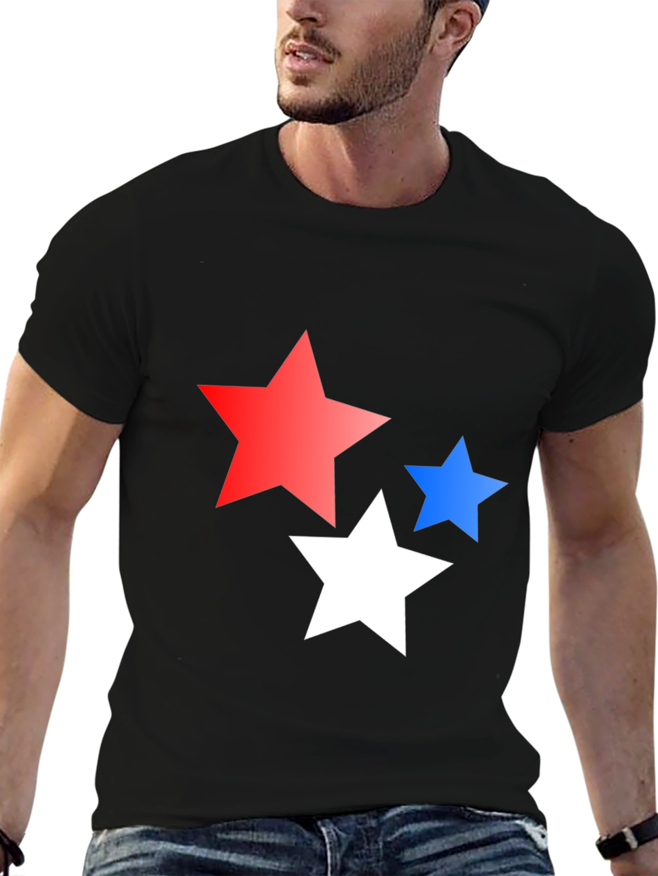 Black Stars Graphic Print Black T-Shirt view 6