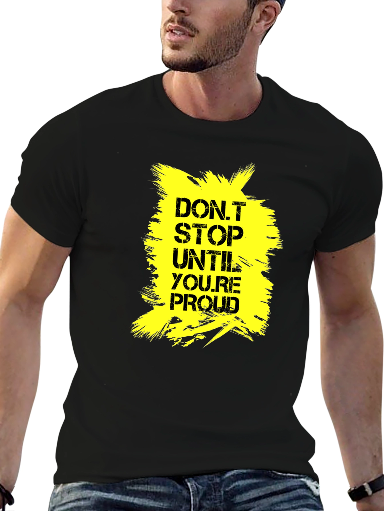 Black Motivational 'Don't Stop Until Proud' Graphic Tee view 6