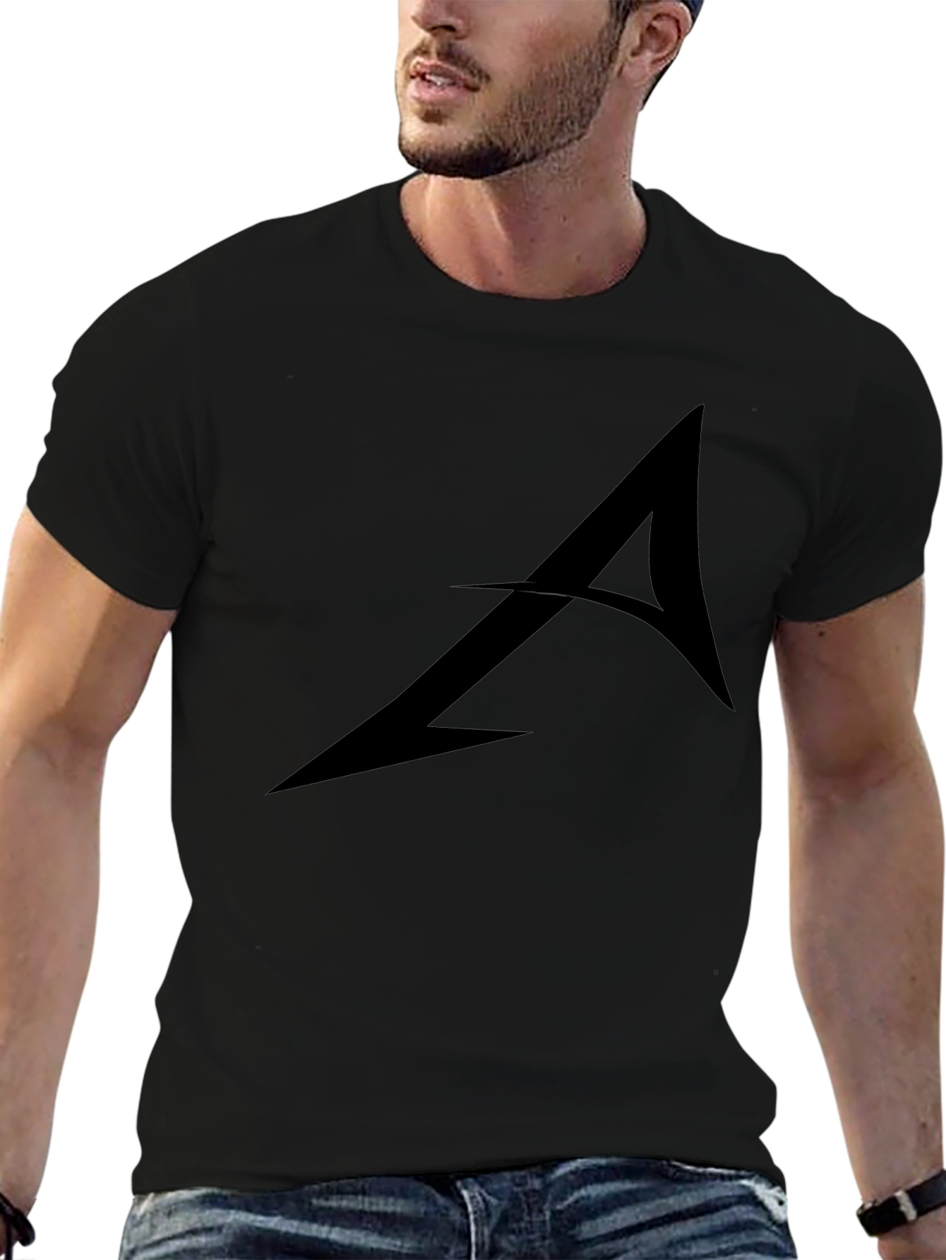 Black Stylish Black Graphic Tee - Arrow Design view 6