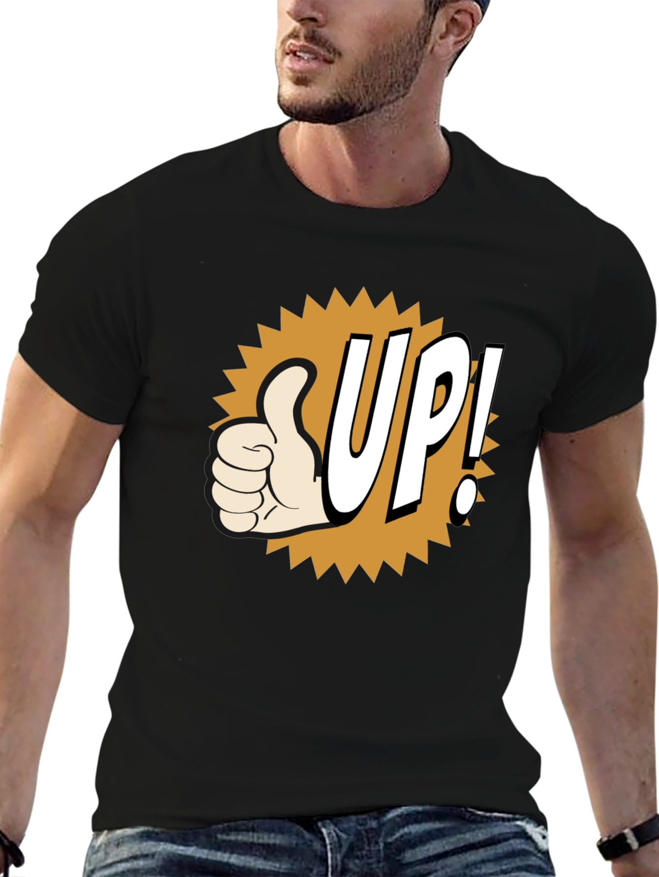 Black Thumbs Up! Graphic Tee - Black Cotton Blend view 6