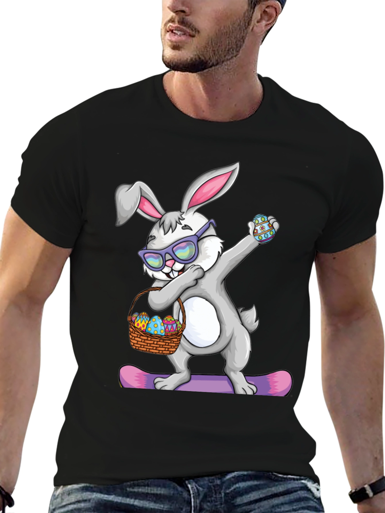 Black Dabbing Easter Bunny T-Shirt view 6
