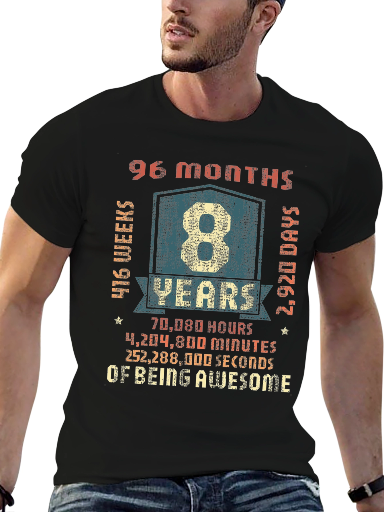 Black 8 Years of Being Awesome T-Shirt view 6