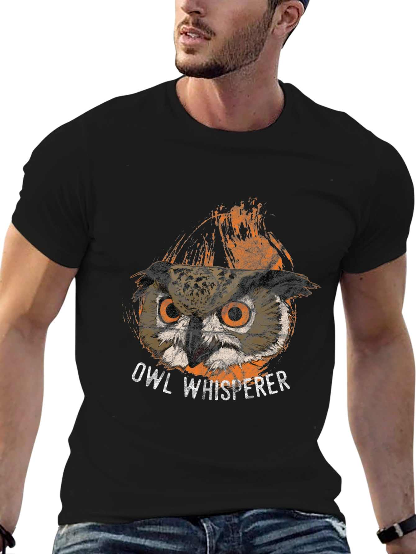 Black Owl Whisperer Graphic T-Shirt - Men's Black Tee view 6