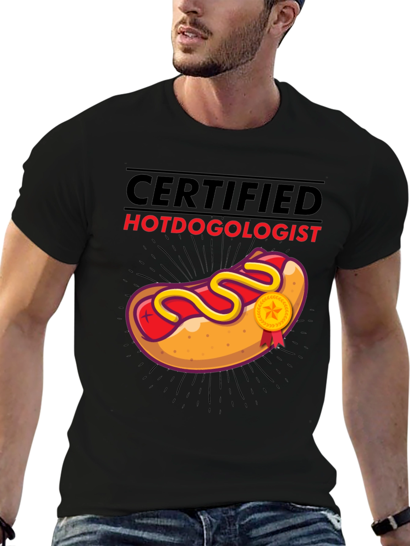 Black Certified Hotdogologist T-Shirt - Funny Foodie Tee view 6