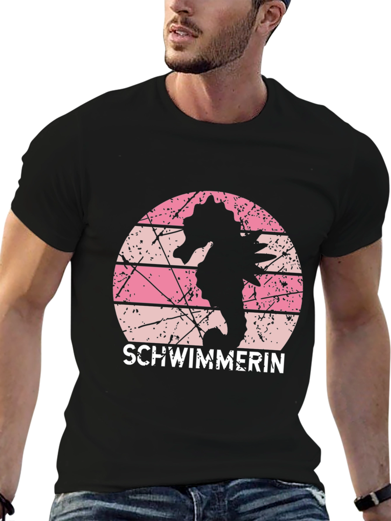 Black Vintage Seahorse Swimmer T-Shirt view 6