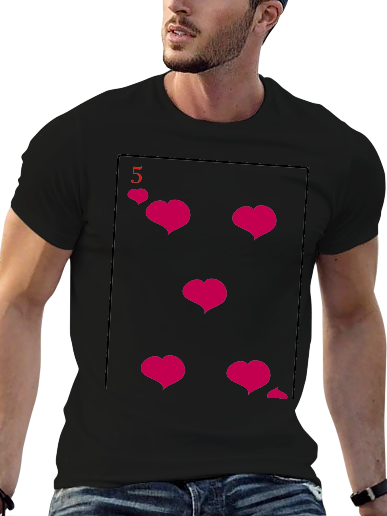 Black Five of Hearts Graphic Tee - Fun & Unique Design view 6