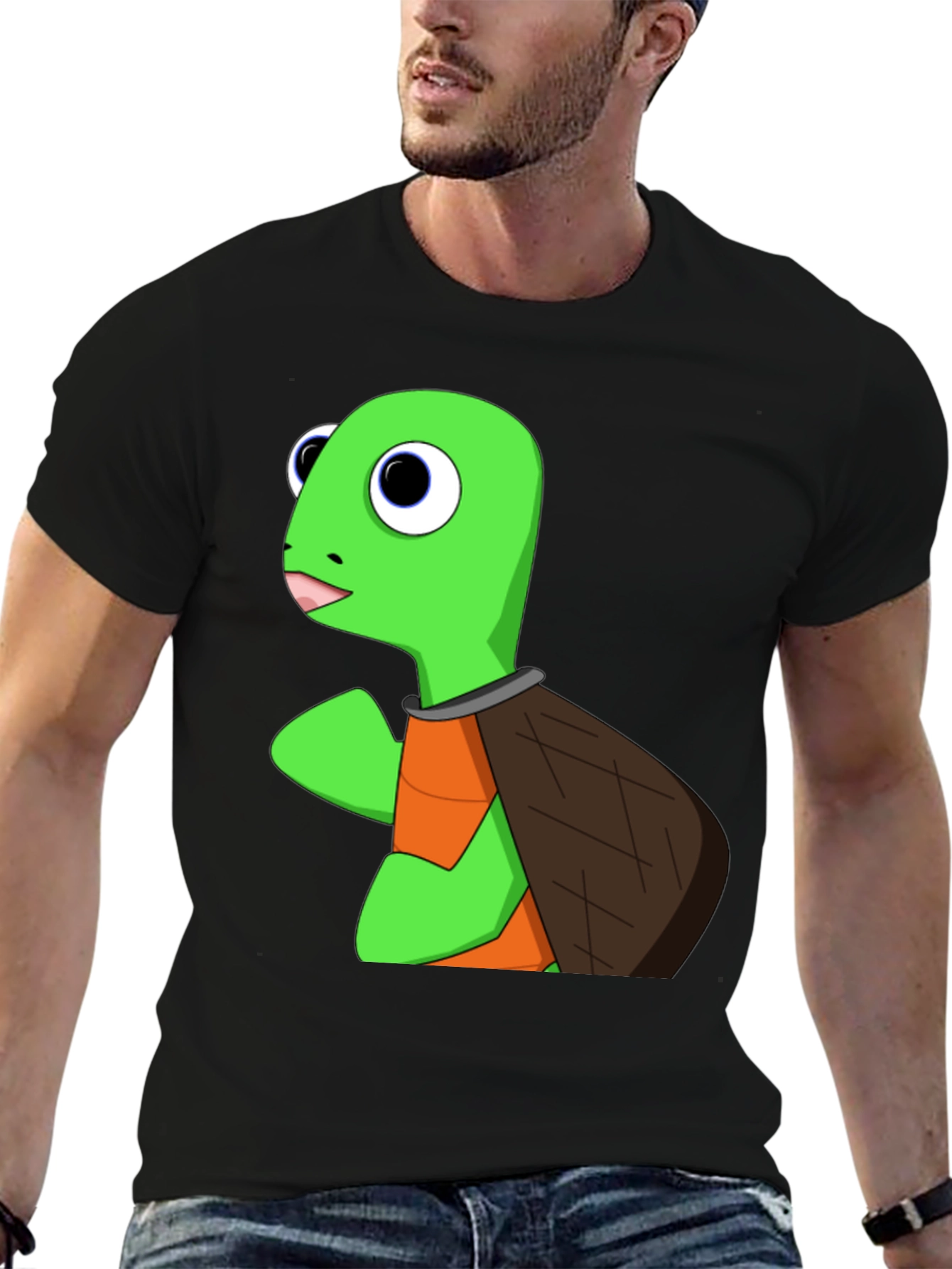 Black Cartoon Turtle Graphic Tee - Black view 6