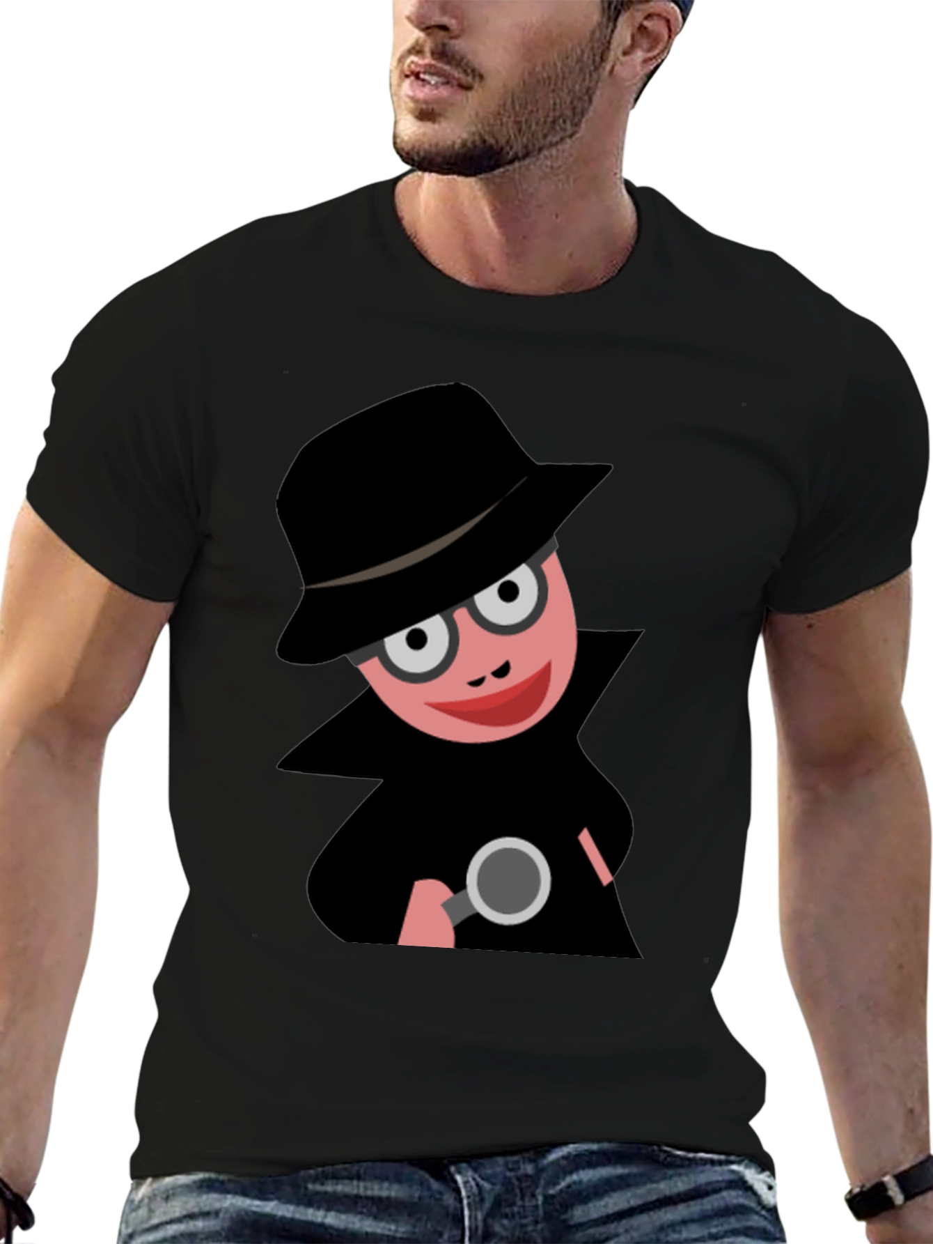 Black Cartoon Detective T-Shirt: Funny Spy Design view 6