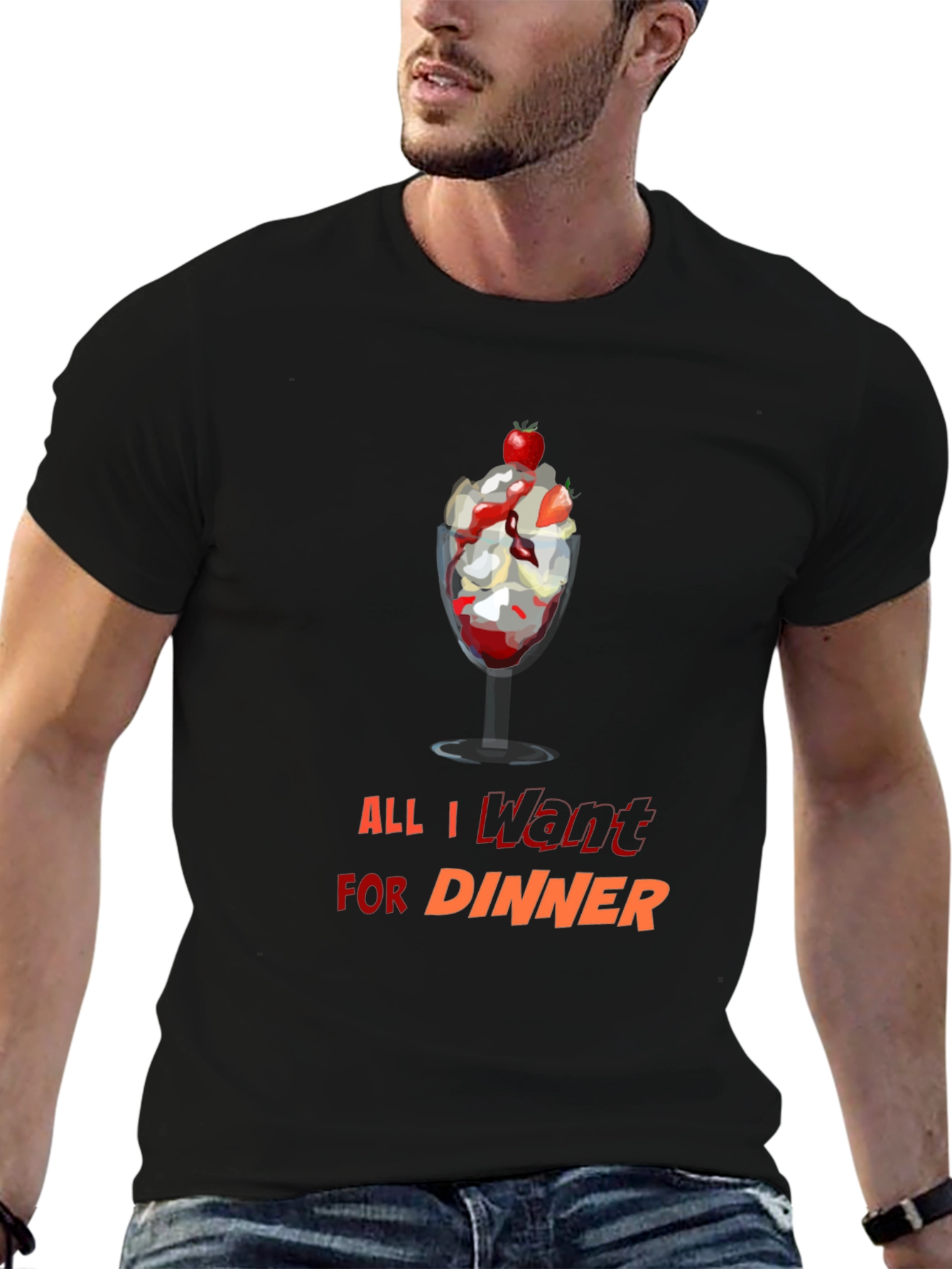 Black Dessert Lover T-Shirt - All I Want For Dinner view 6