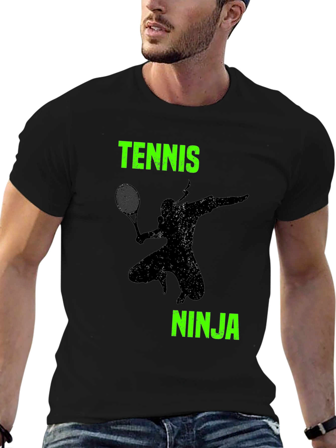 Black Tennis Ninja T-Shirt: Stealth Ace Style view 6