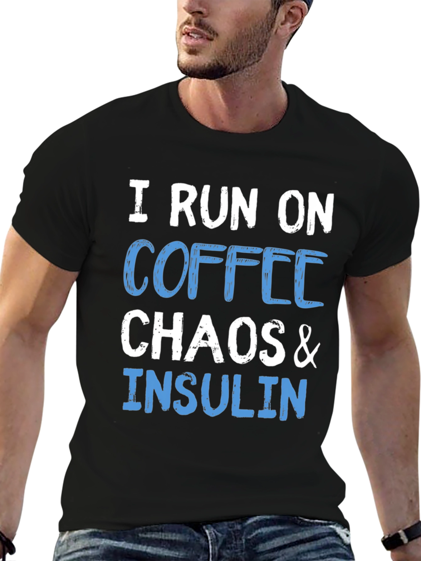 Black I Run on Coffee, Chaos & Insulin T-Shirt view 6
