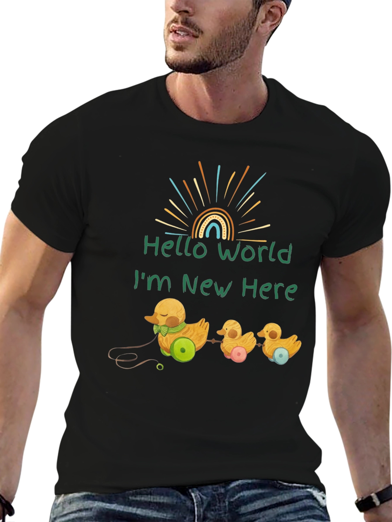 Black Hello World Duckling T-Shirt - Soft Cotton Tee view 6