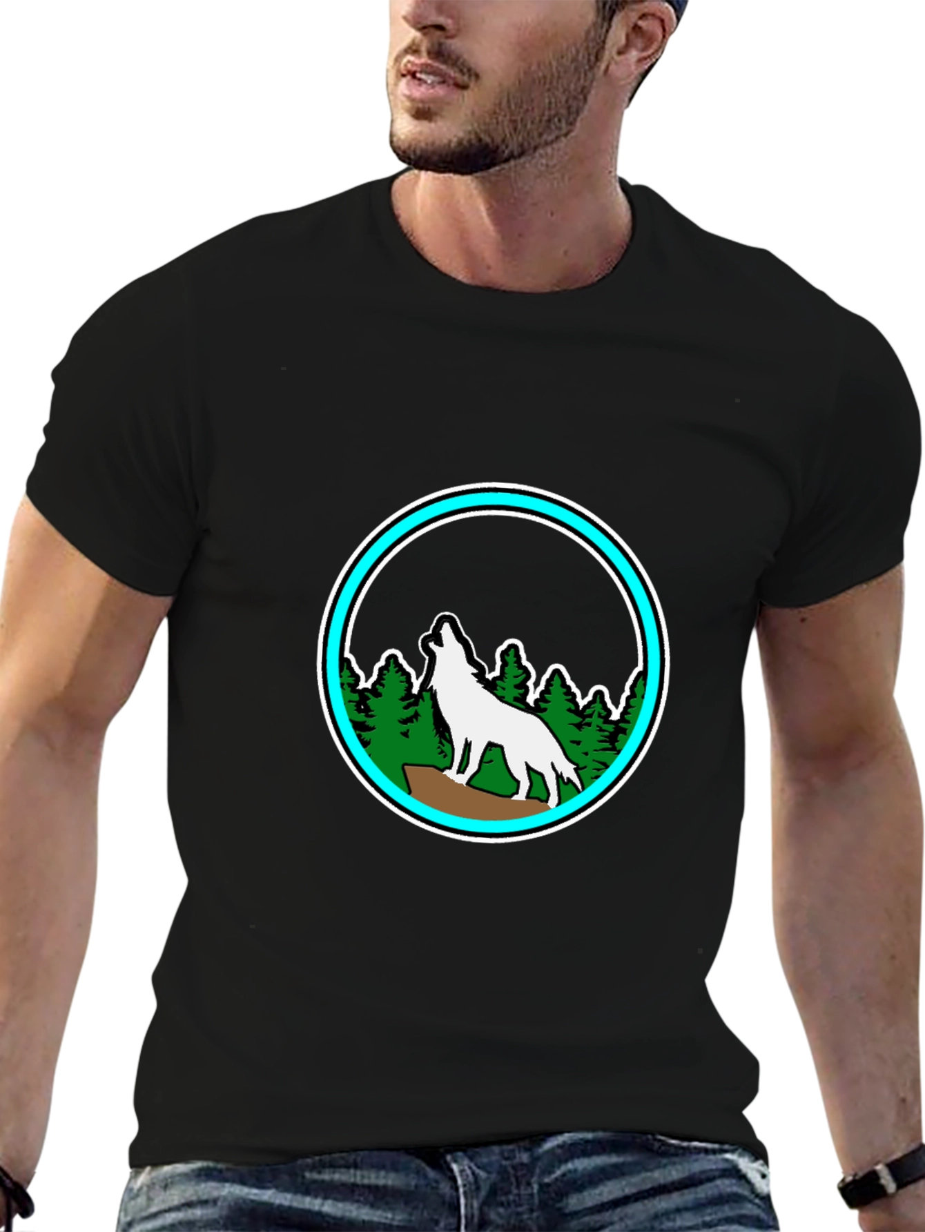 Black Wolf Howling in the Forest Graphic Tee view 6