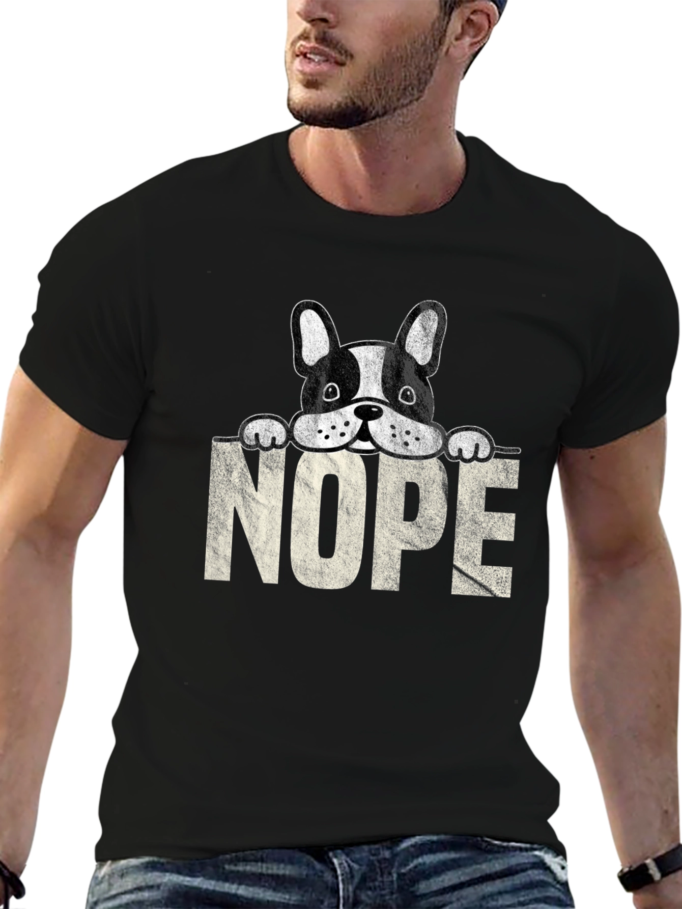 Black Nope Dog T-Shirt - Funny Graphic Tee view 6