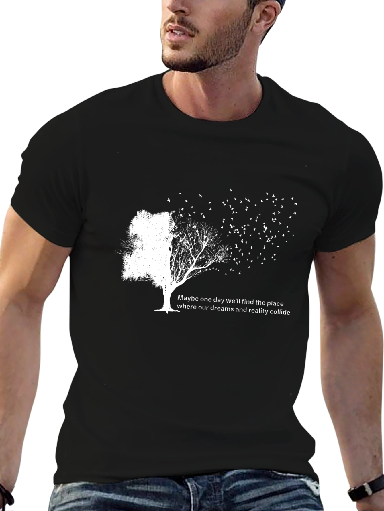 Black Dream & Reality Tree Graphic Black T-Shirt view 6