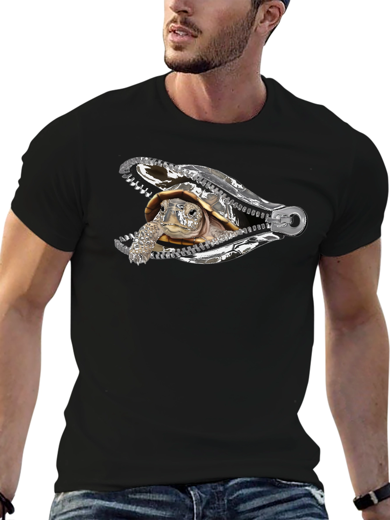 Black Turtle Zipper T-Shirt - Unique Graphic Tee view 6