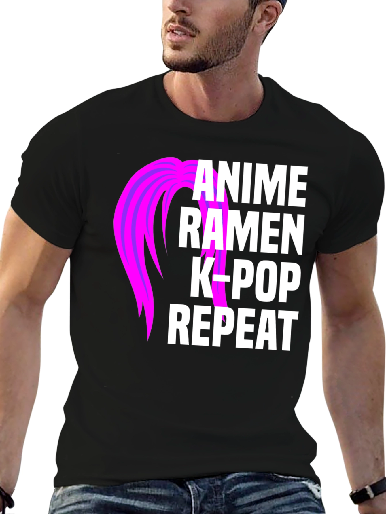 Black Anime Ramen K-Pop Repeat Graphic T-Shirt view 6