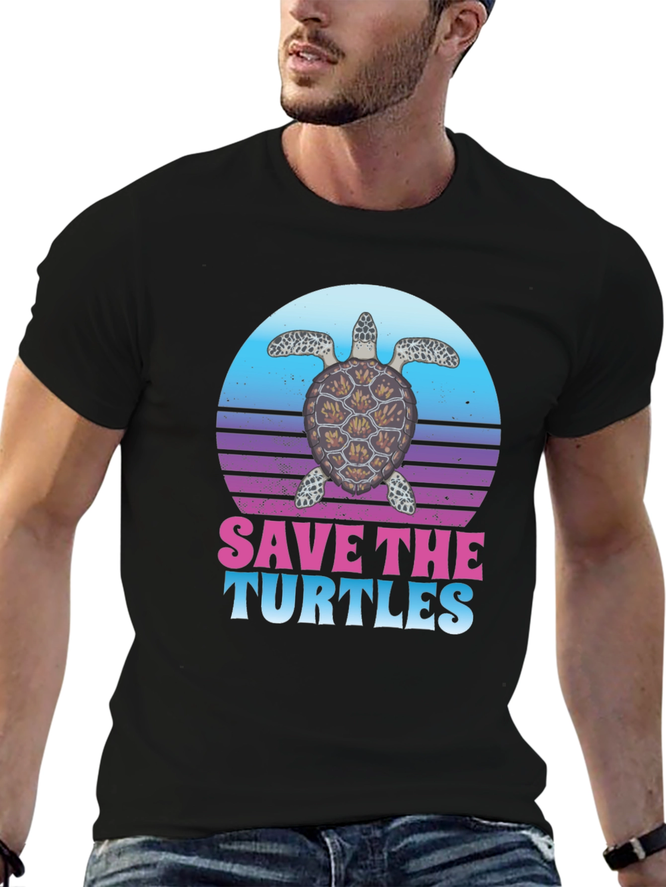 Black Save the Turtles Graphic T-Shirt view 6