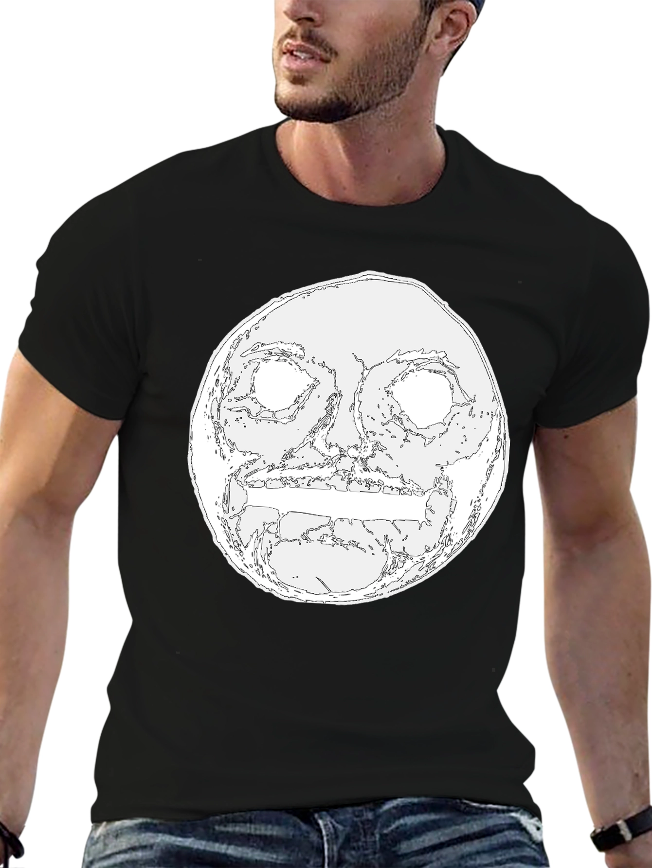 Black Men's Black Graphic Tee - Moon Face Design view 6