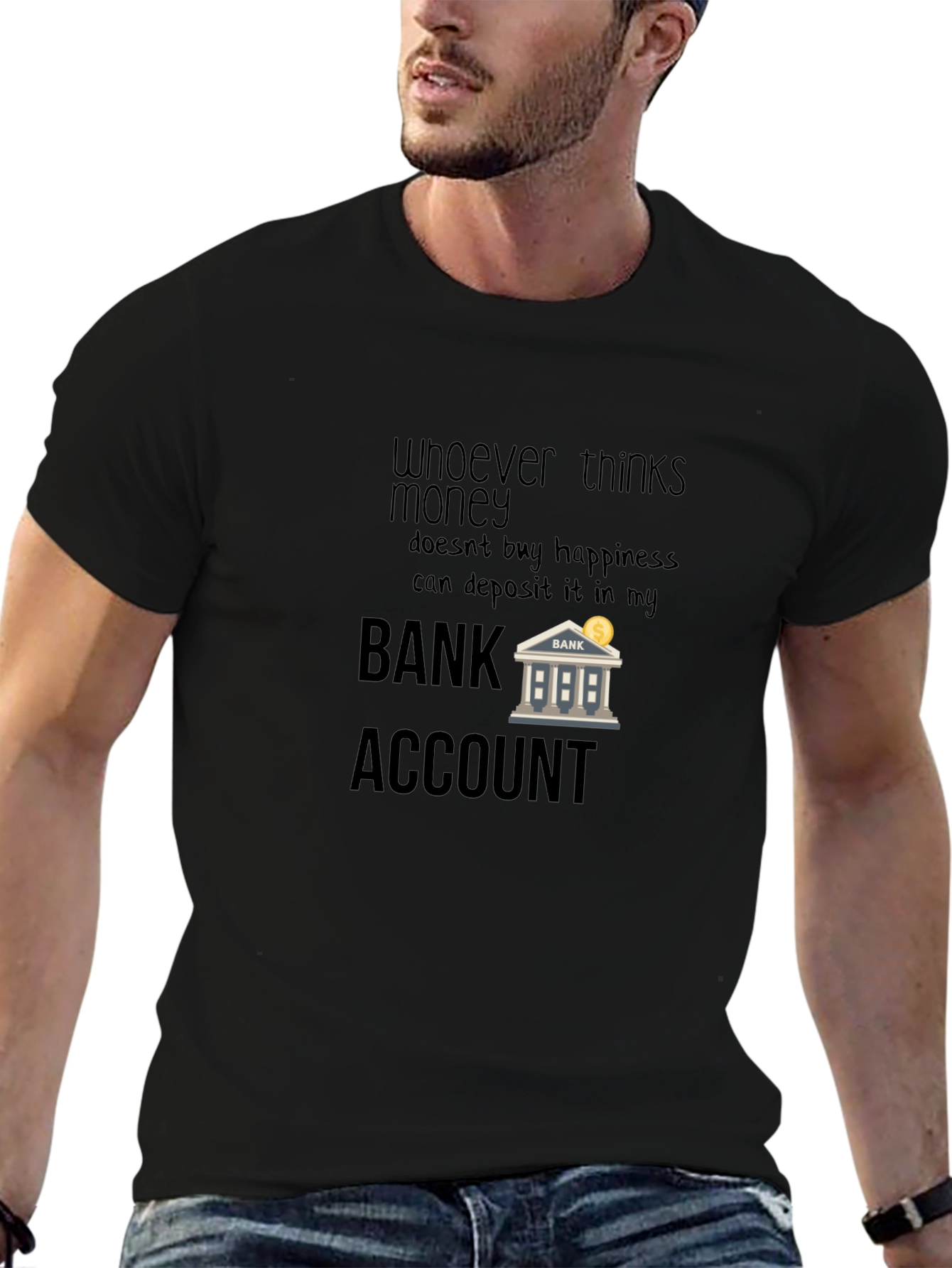 Black Money & Happiness Bank Account T-Shirt view 6