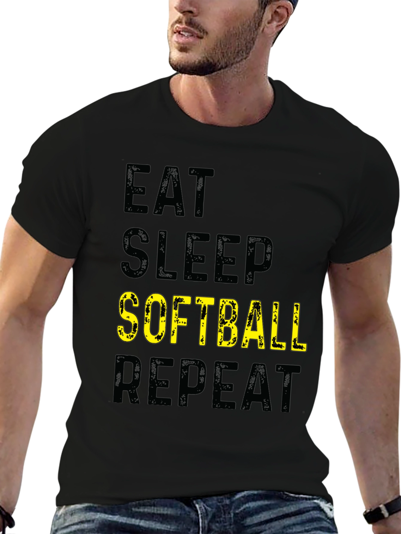 Black Eat Sleep Softball Repeat T-Shirt view 6