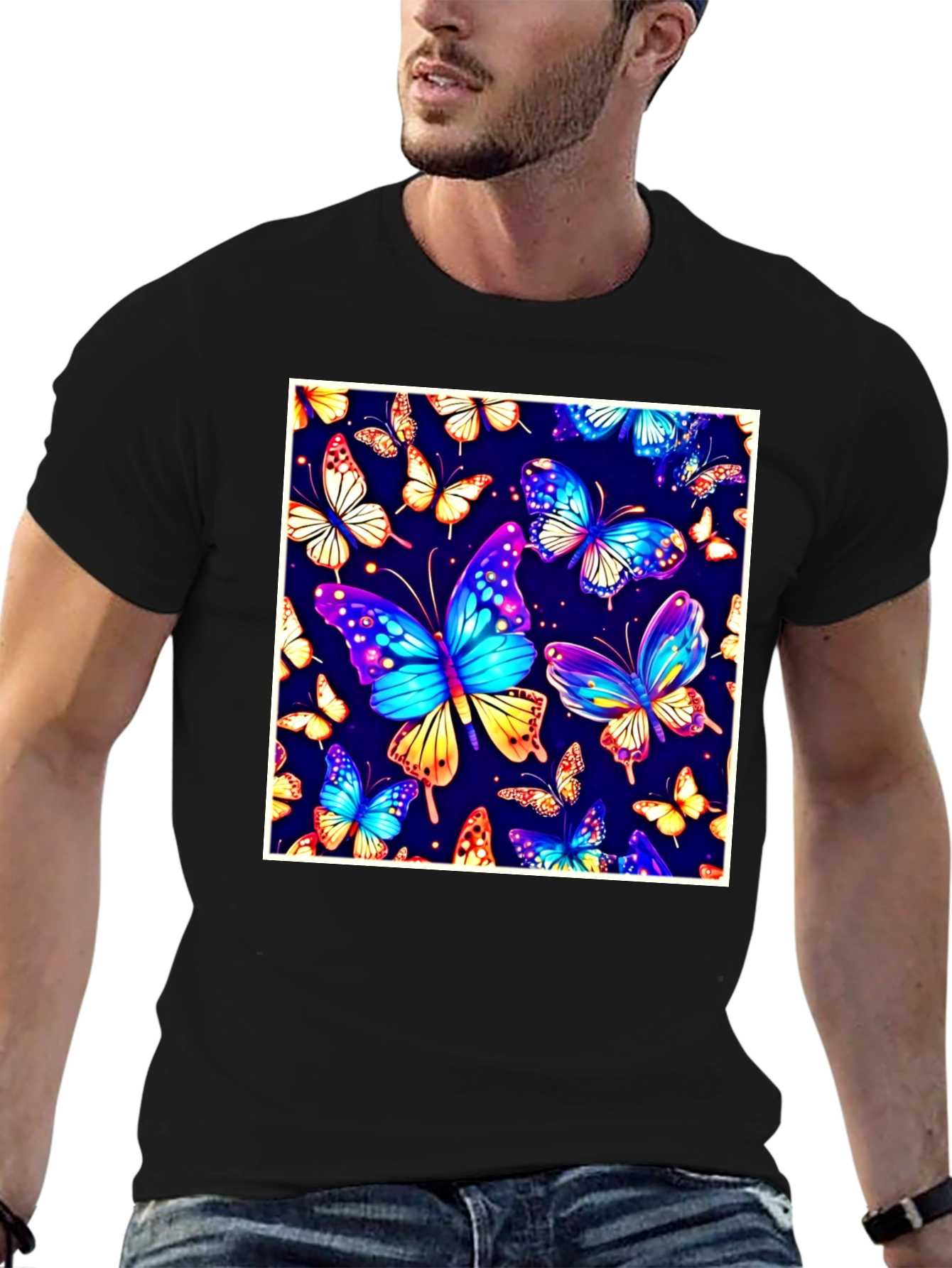 Black Butterfly Print T-Shirt - Vibrant Graphic Tee view 6