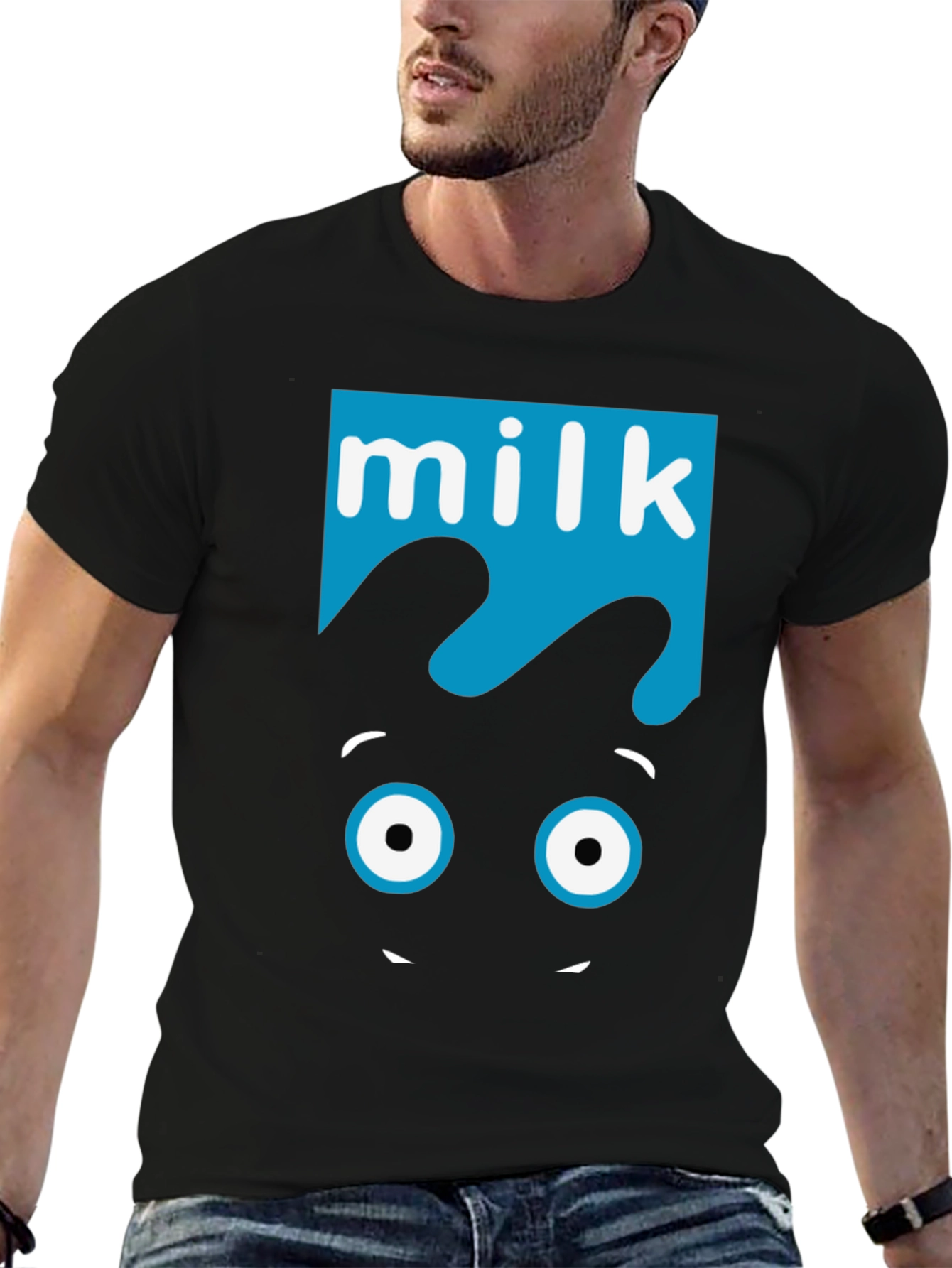 Black Milk Graphic Tee - Funny Cartoon Face Black T-Shirt view 6