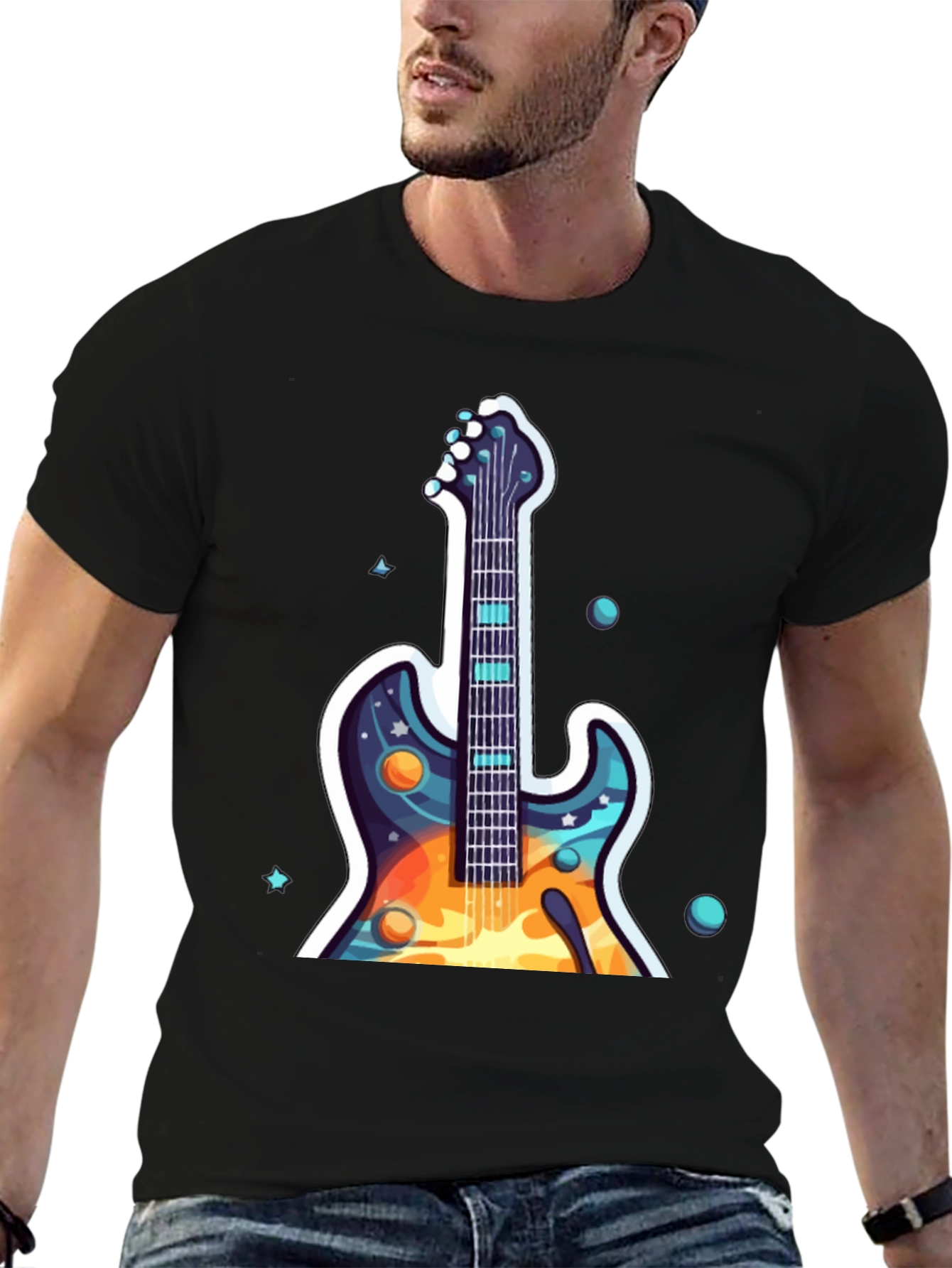 Black Cosmic Guitar Graphic Tee - Black Cotton Comfort view 6