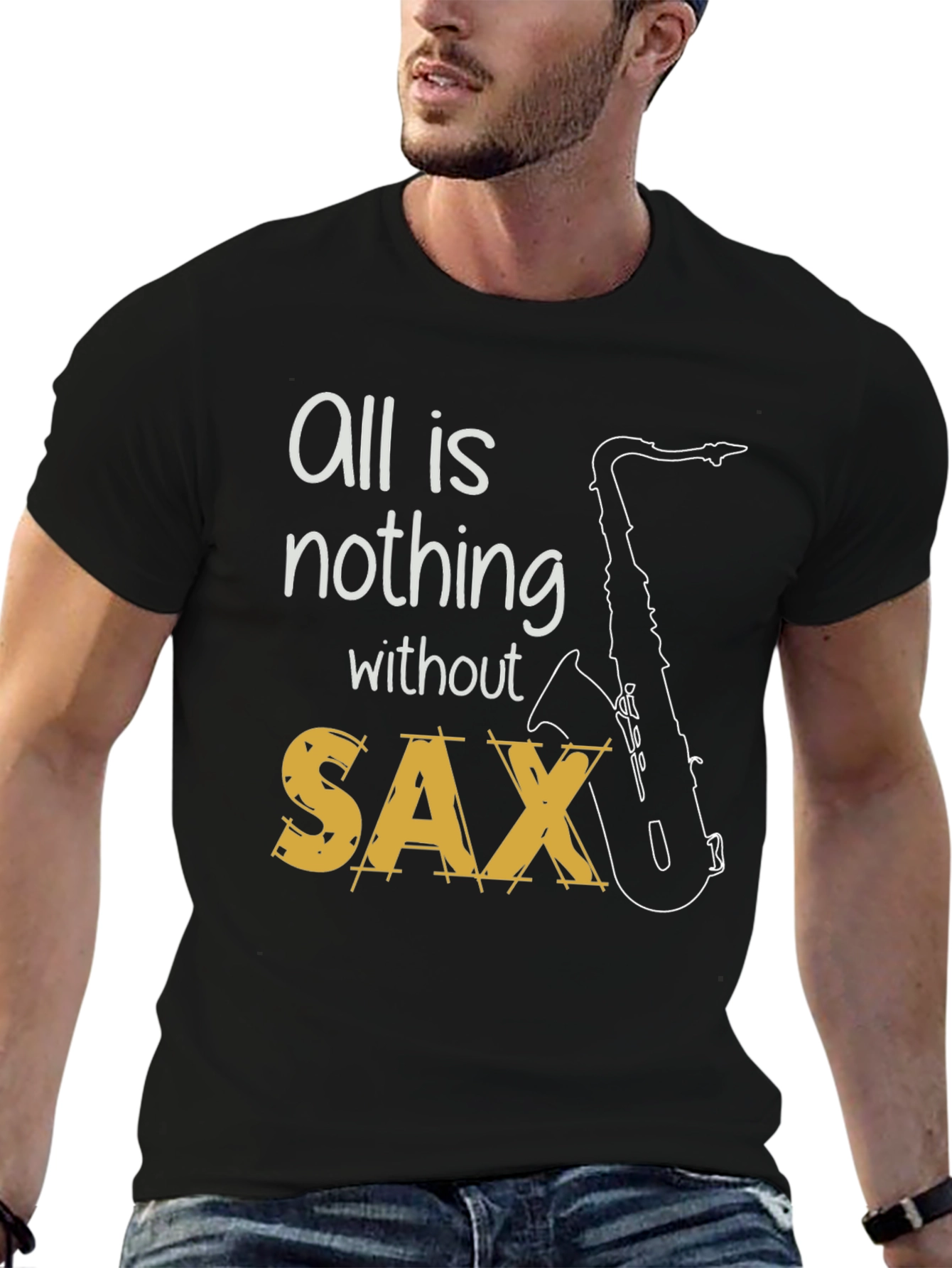 Black All is Nothing Without Sax T-Shirt view 6