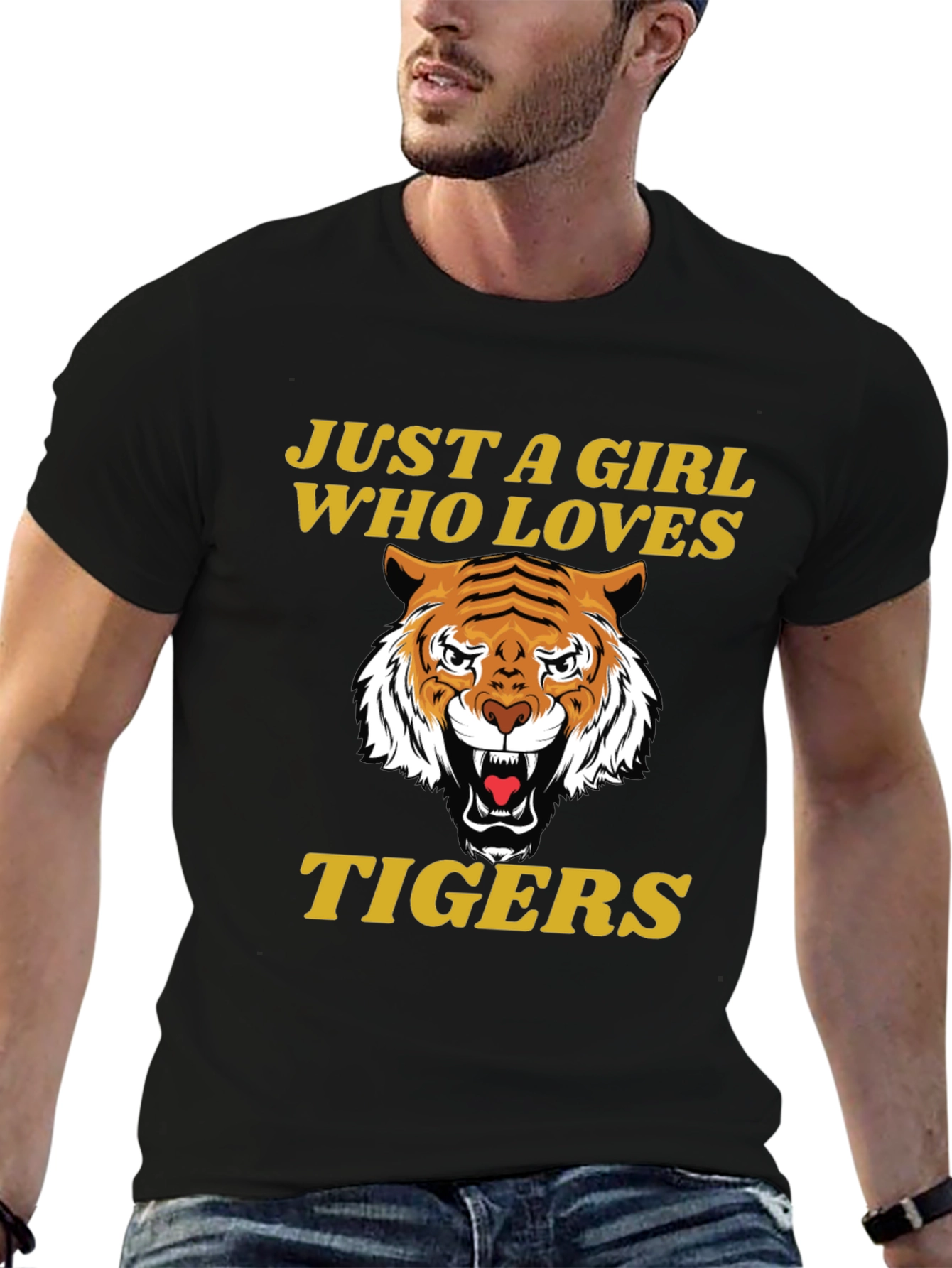 Black Just A Girl Who Loves Tigers T-Shirt view 6