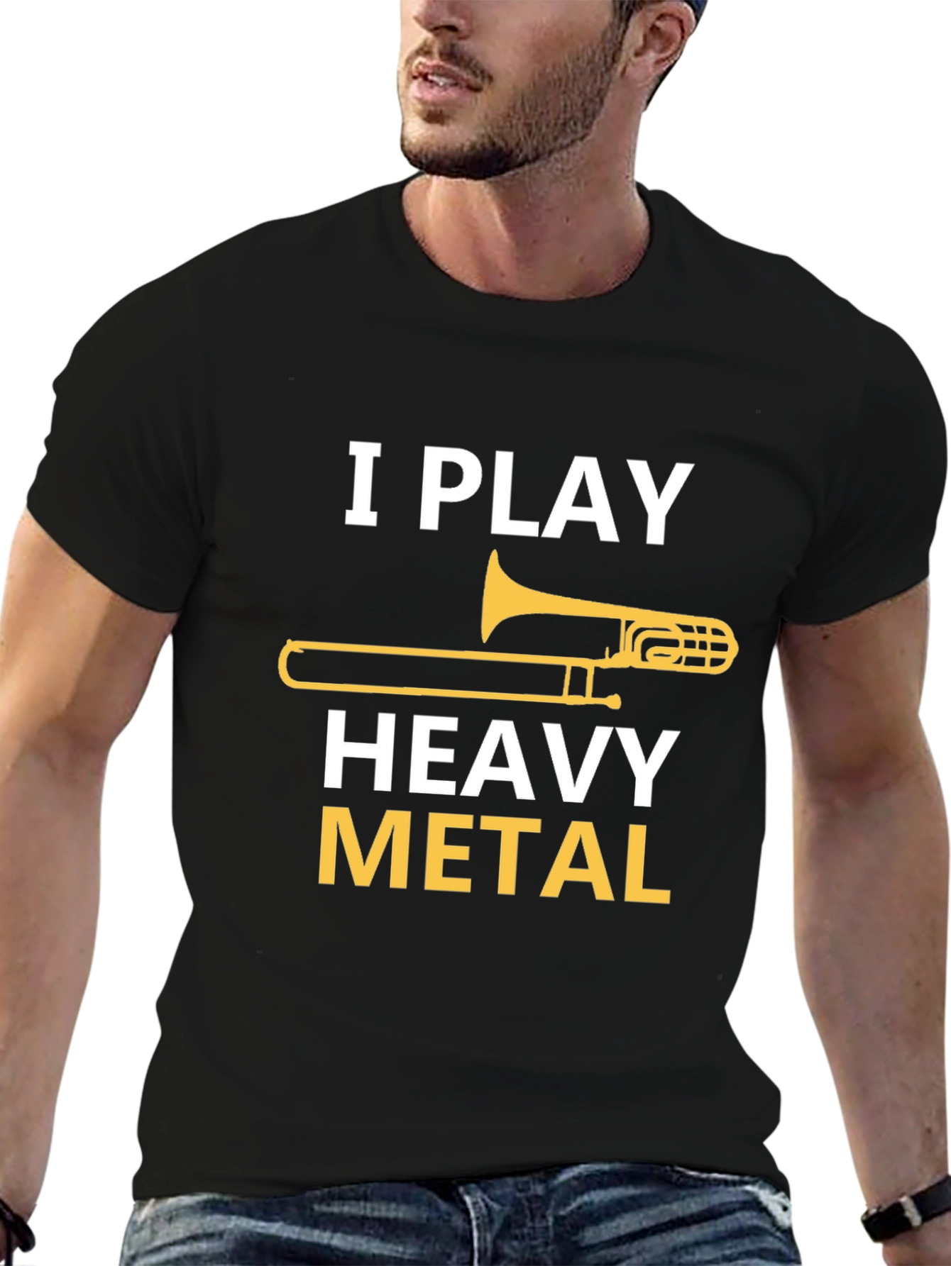 Black I Play Heavy Metal Trombone T-Shirt view 6