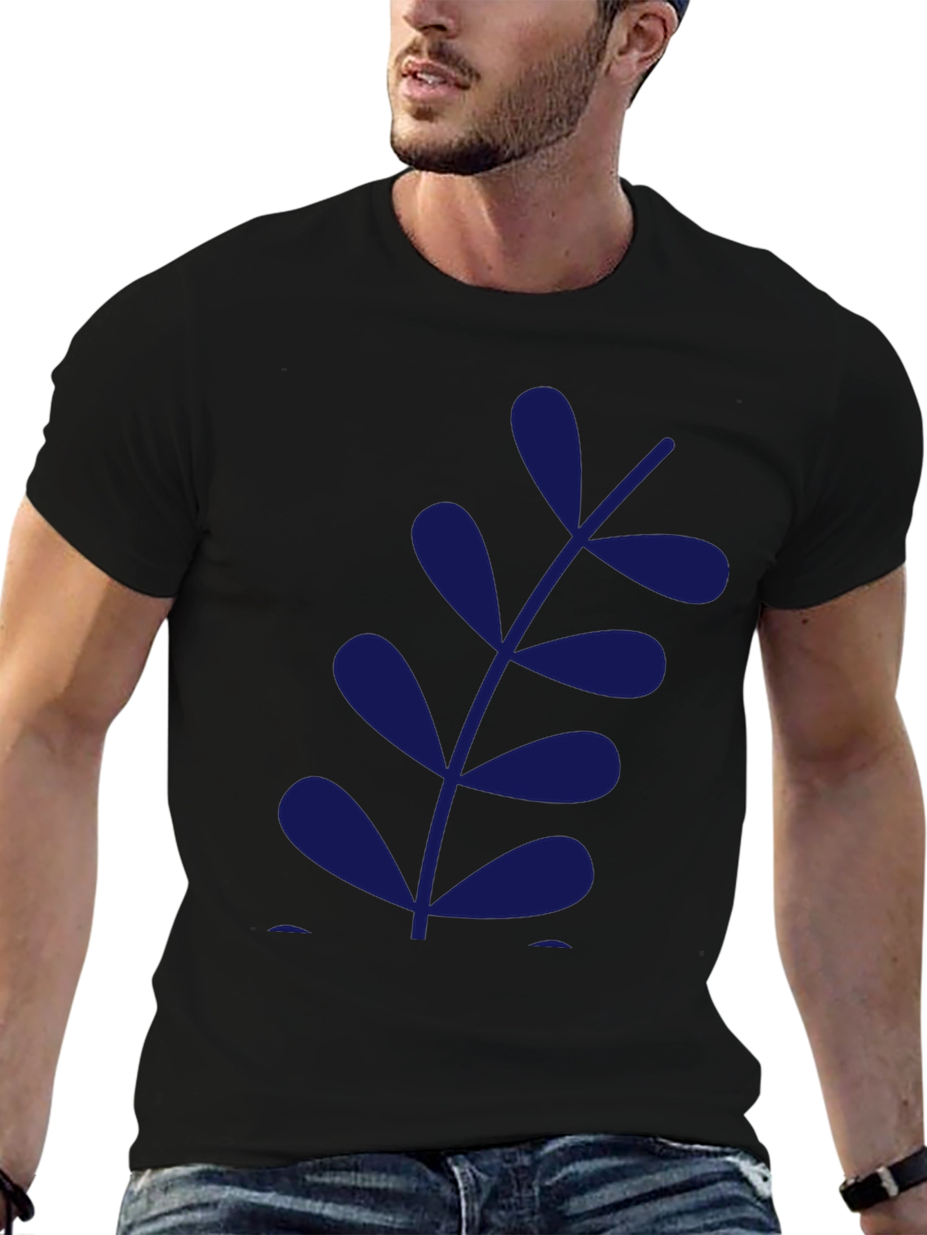 Black Black Tee with Modern Leaf Design view 6