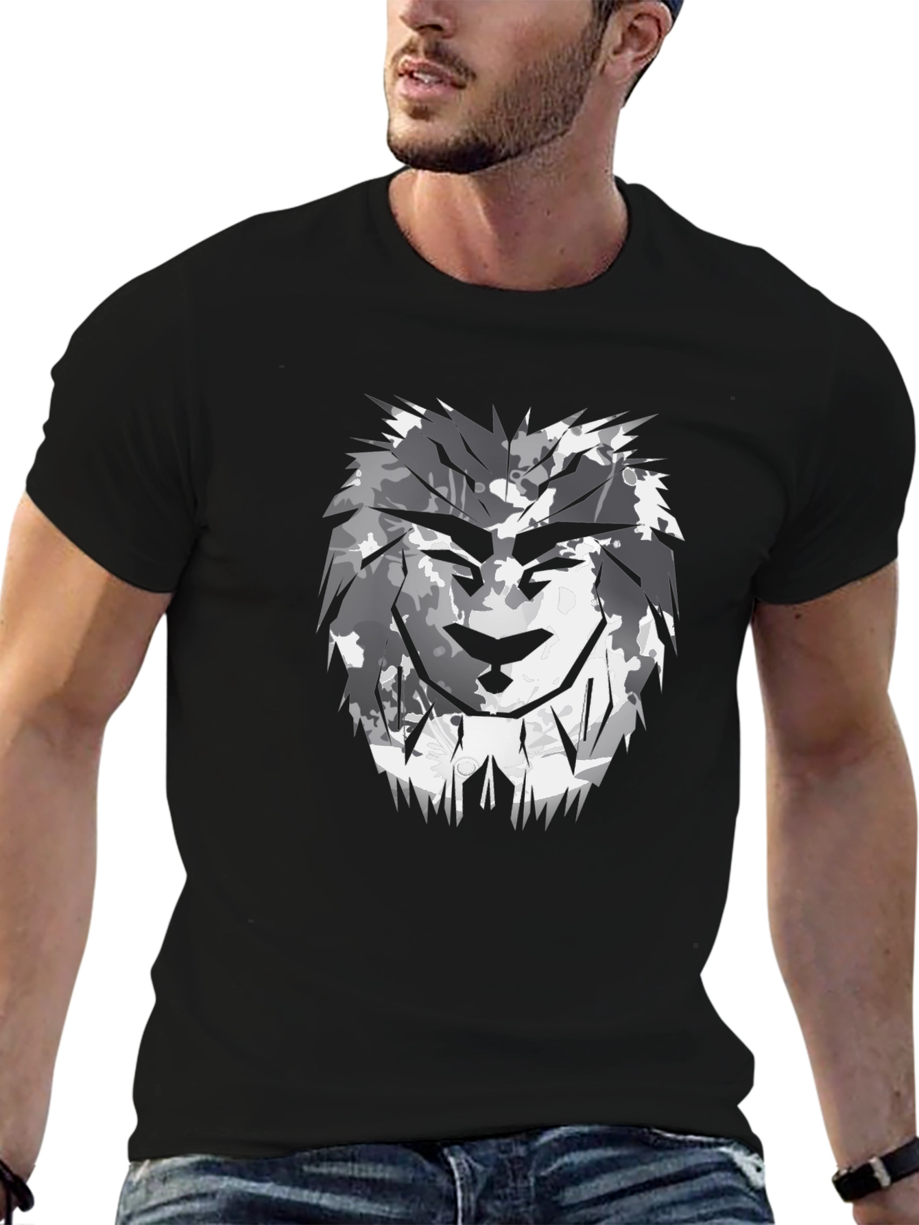 Black Lion Camo Graphic Print Black T-Shirt view 6