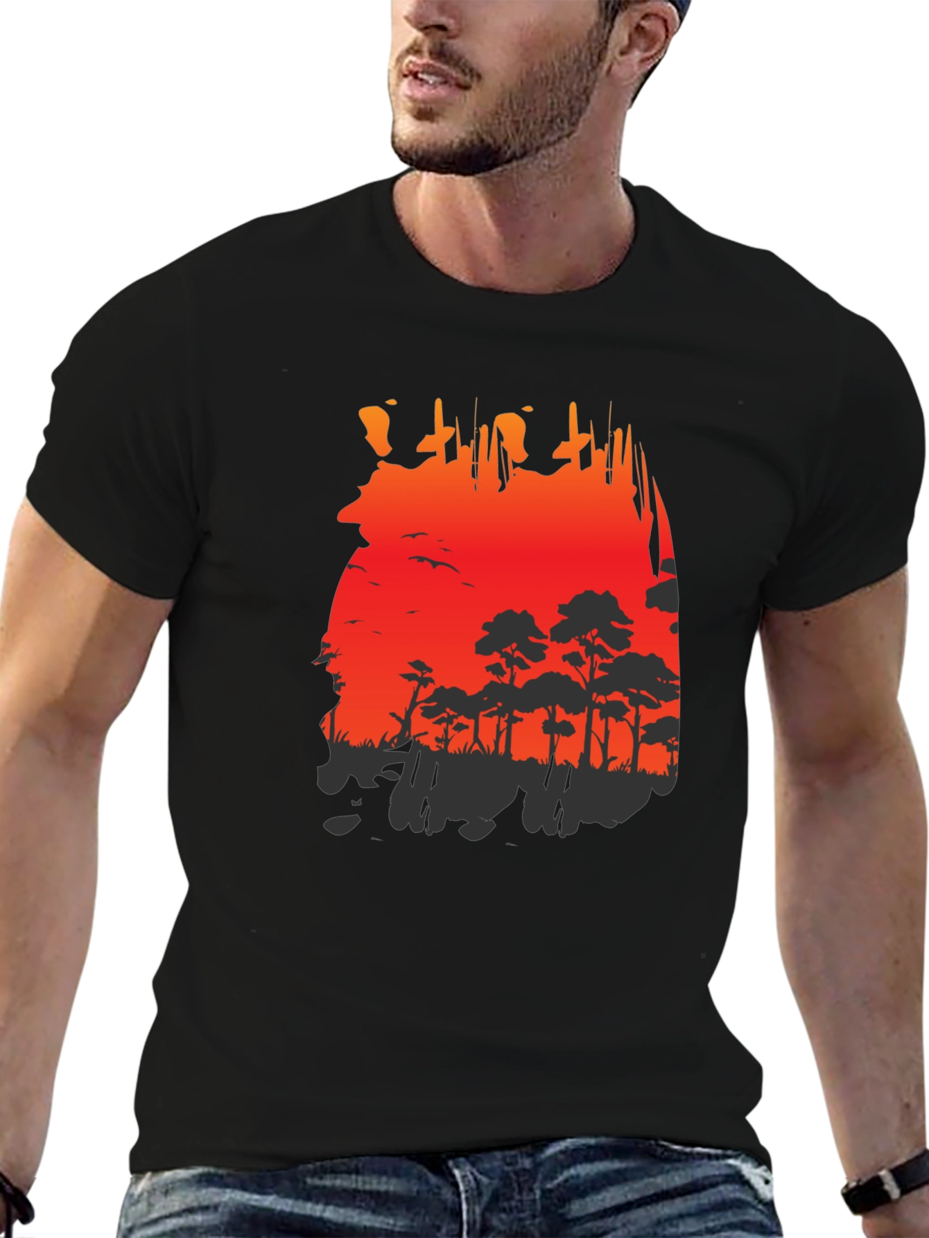 Black Red Sunset Forest Graphic Tee view 6