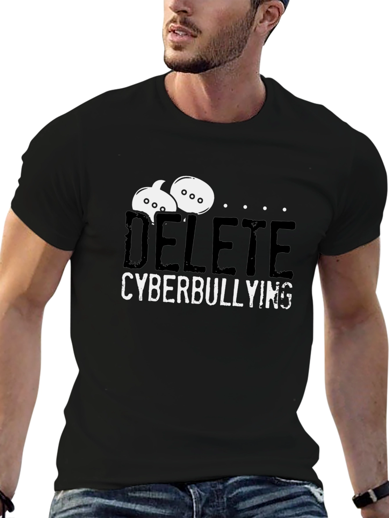 Black Delete Cyberbullying T-Shirt - Anti-Bullying Tee view 6