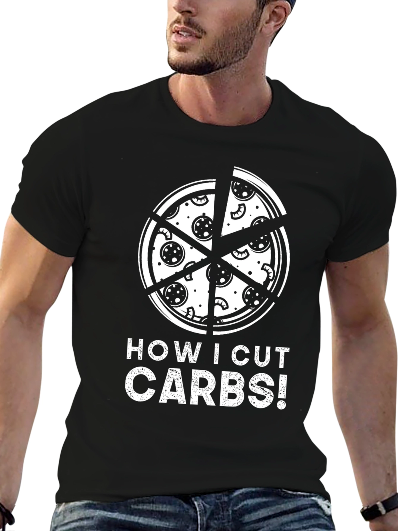 Black How I Cut Carbs Pizza Graphic T-Shirt view 6
