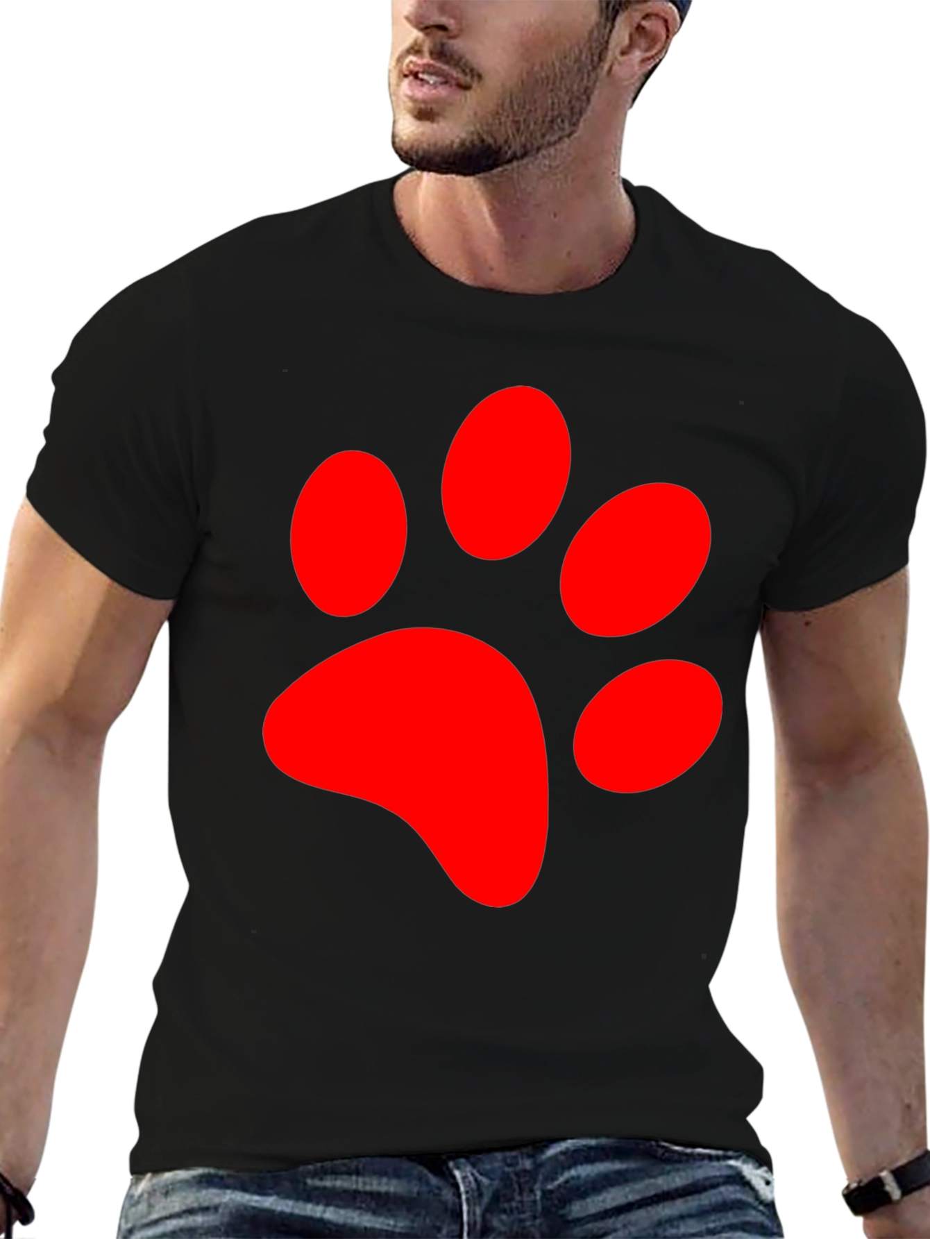Black Red Paw Print Graphic Tee - Black Casual T-Shirt view 6