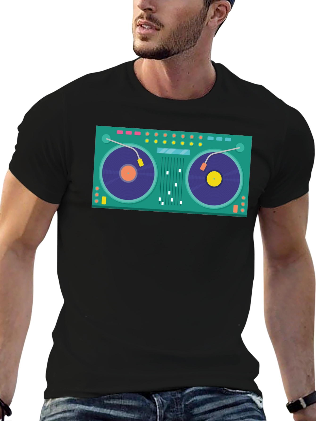 Black DJ Turntable Graphic Black T-Shirt view 6