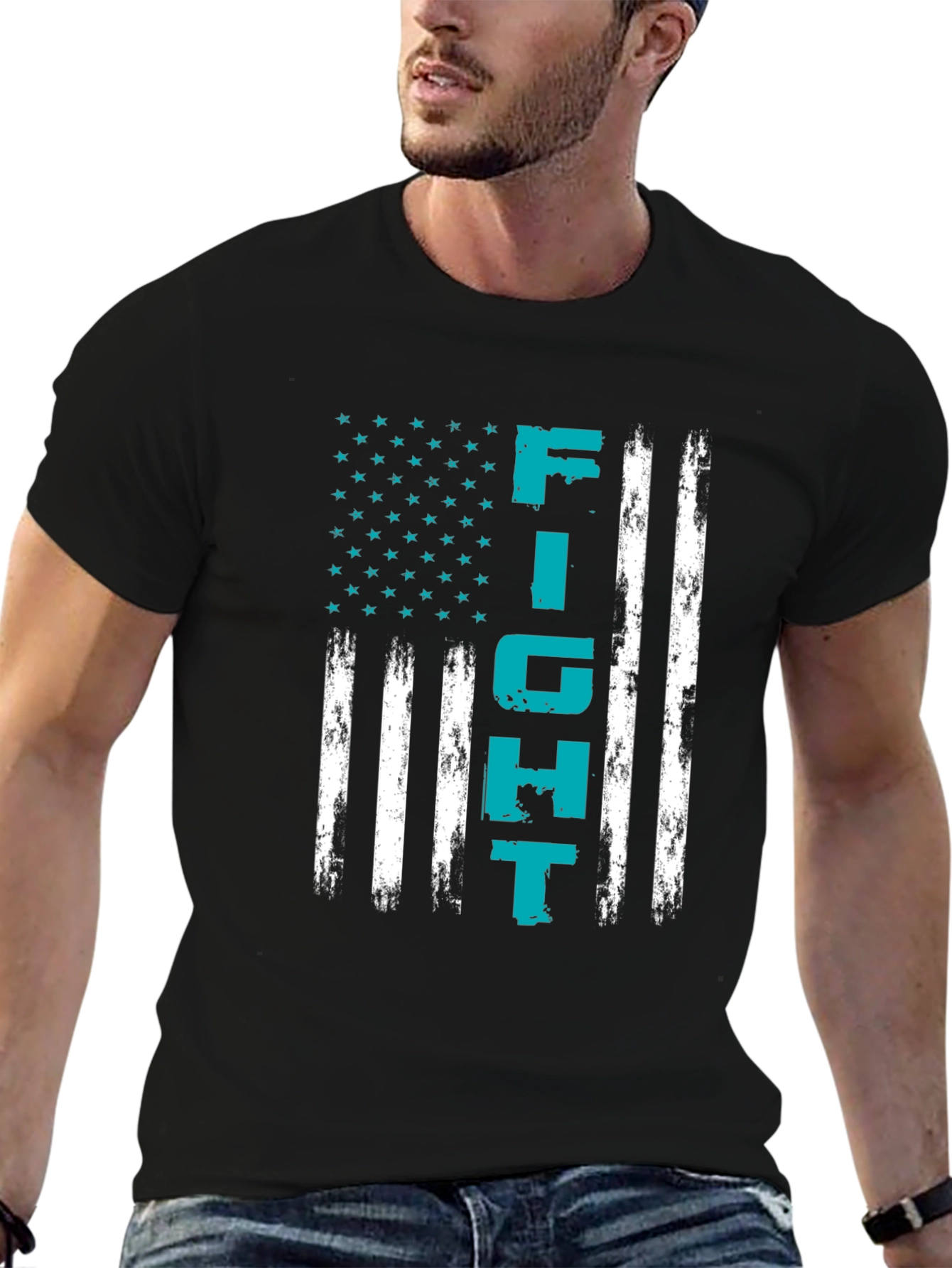 Black Fight American Flag Black T-Shirt view 6