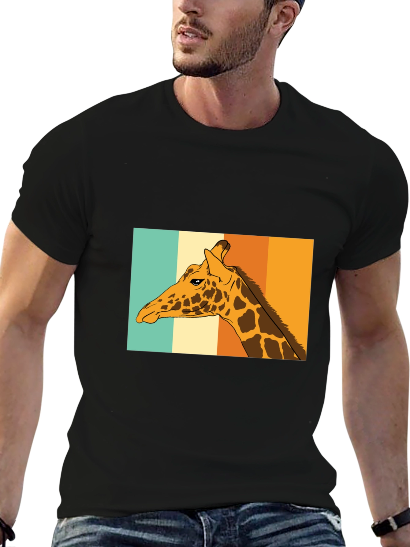 Black Retro Giraffe T-Shirt - Cool Animal Graphic Tee view 6