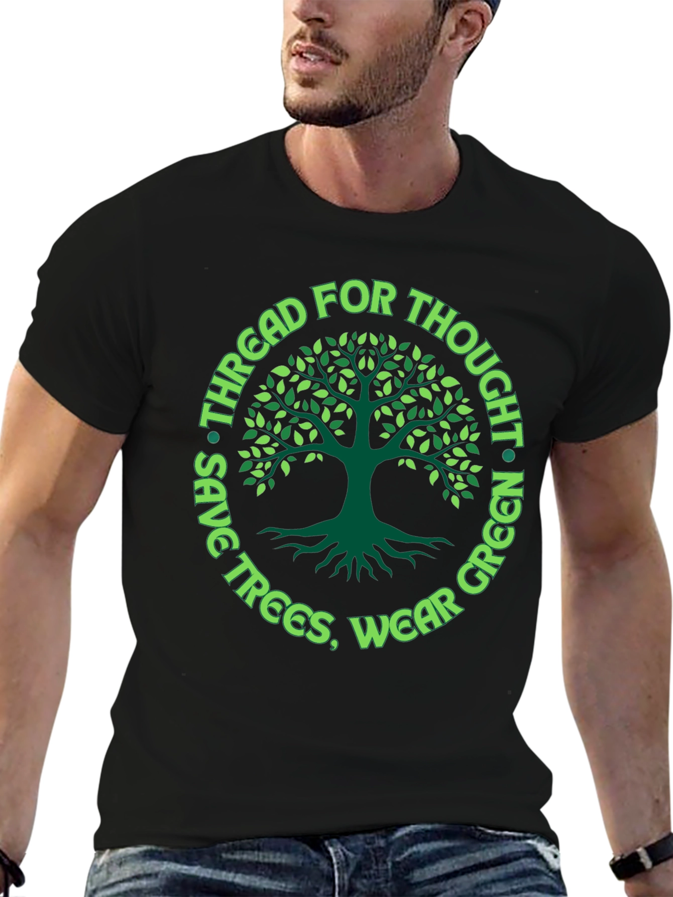Black Eco-Friendly Tree Graphic Tee - Save Trees, Wear Green! view 6