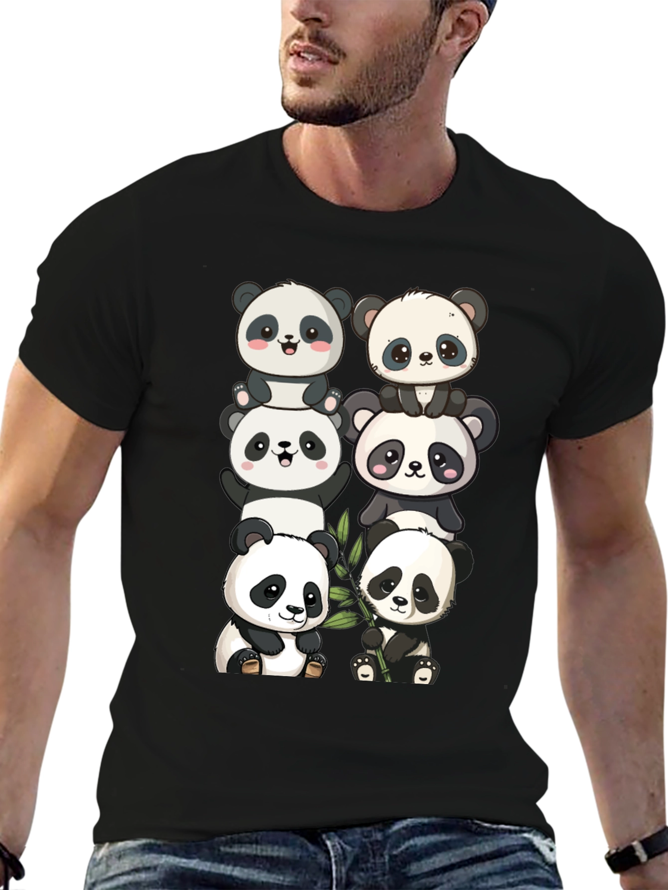 Black Cute Panda Stack Graphic Tee - Black view 6