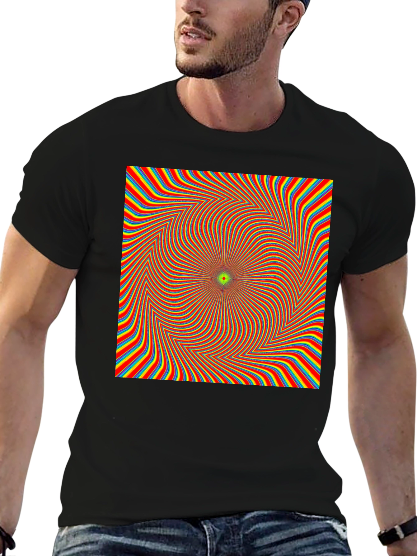 Black Optical Illusion T-Shirt - Black Crew Neck Tee view 6