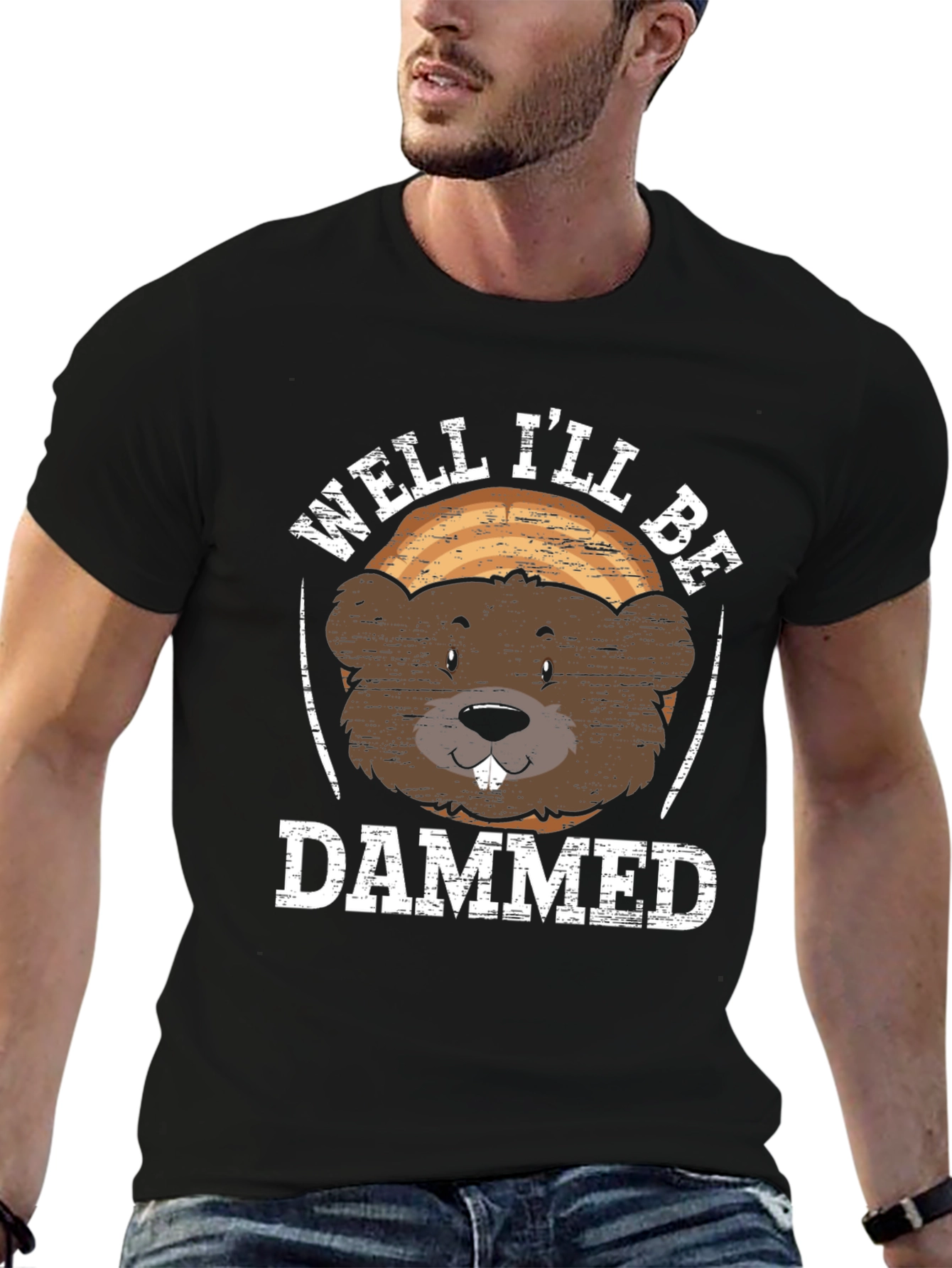 Black Well I'll Be Dammed Beaver Graphic T-Shirt view 6