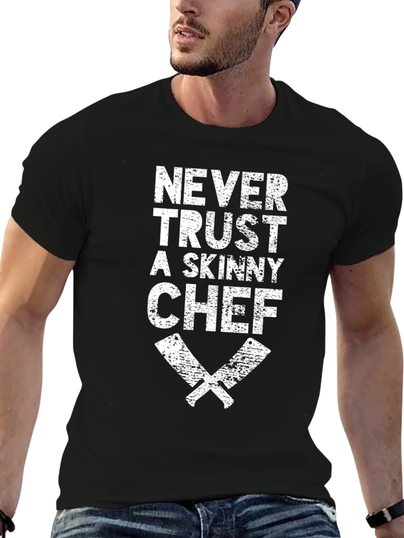 Black Never Trust a Skinny Chef Black T-Shirt view 6