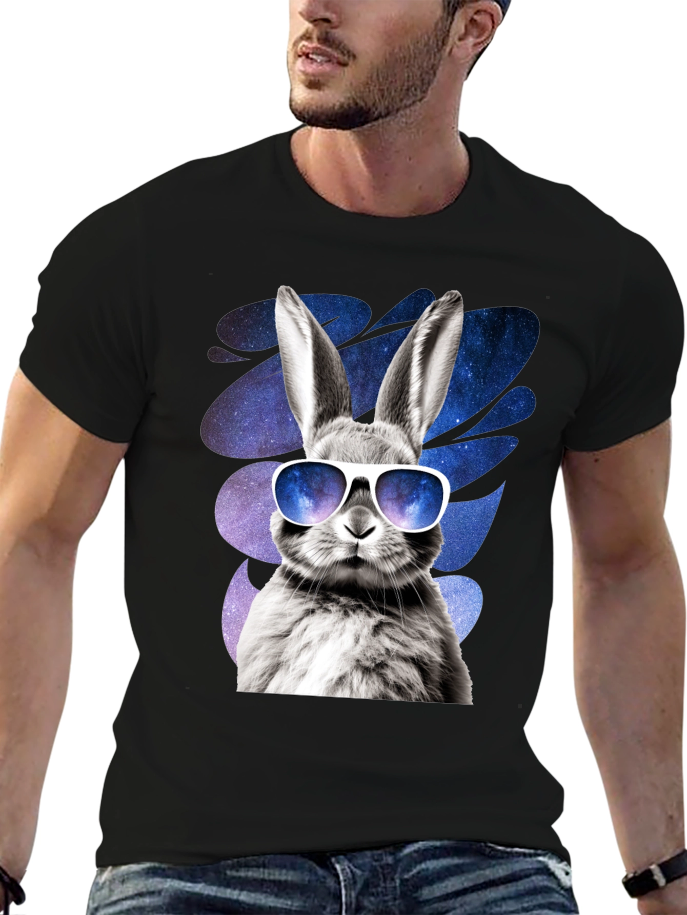 Black Cool Rabbit Graphic Tee - Galaxy Shades Design view 6