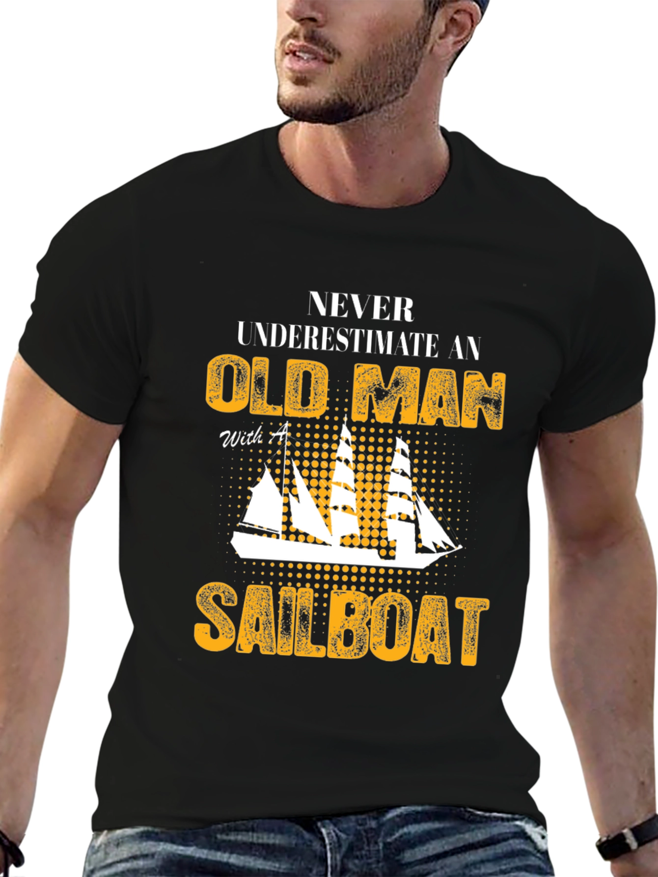 Black Old Man Sailboat Graphic Tee view 6