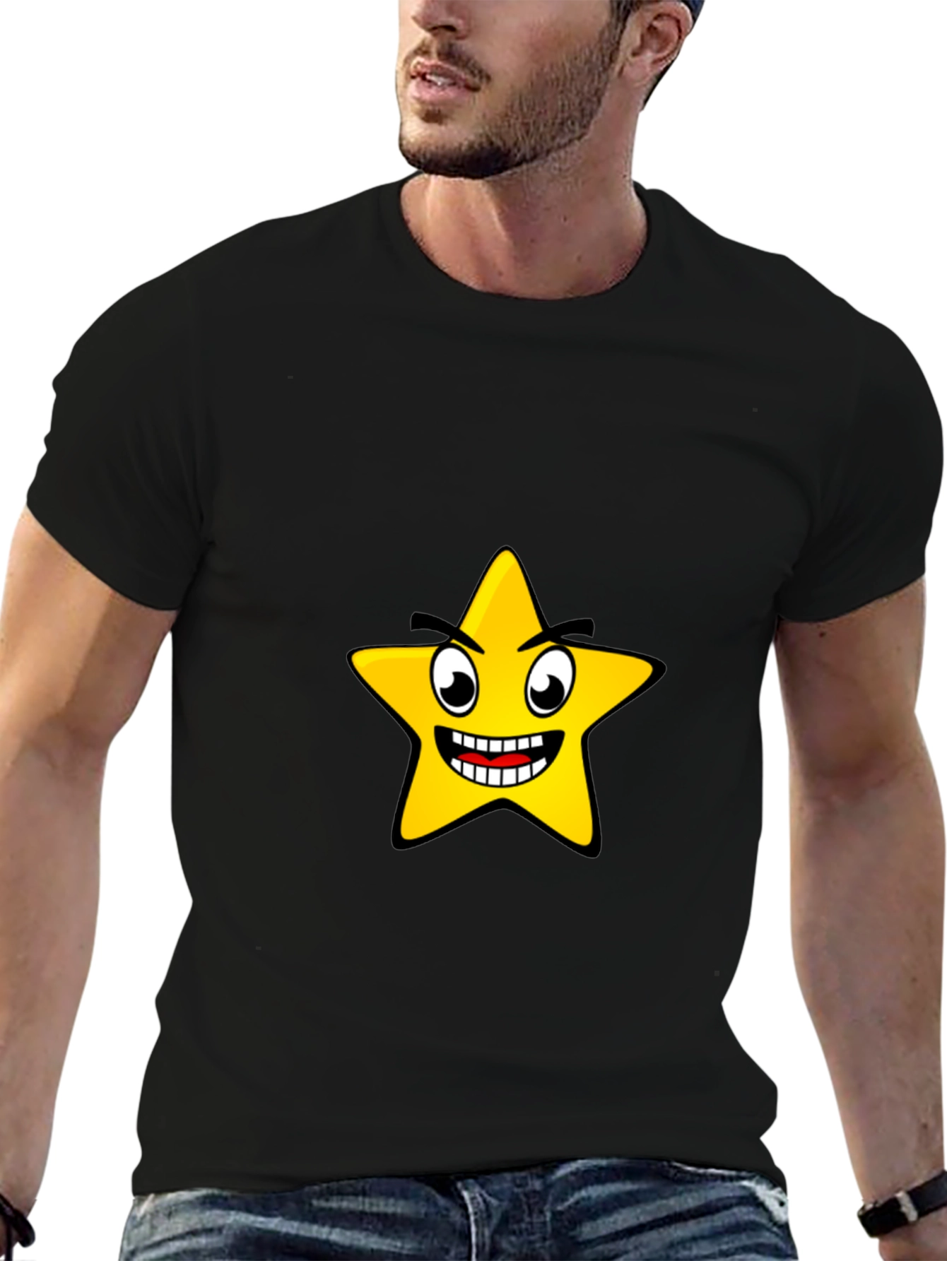 Black Funny Star Graphic Black T-Shirt view 6