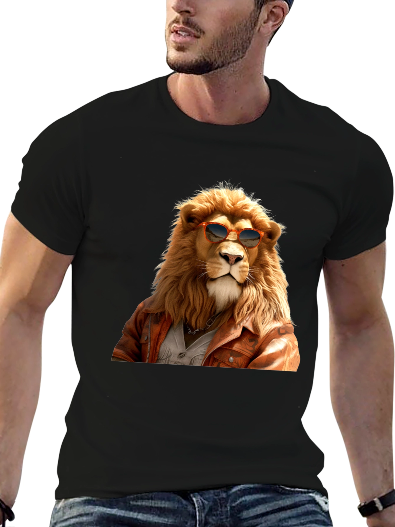 Black Cool Lion Graphic Tee - Trendy Animal Print Shirt view 6